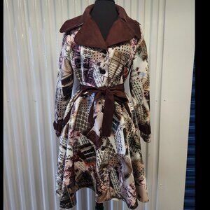 Samuel Dong Women's Brown/Pink Trench-Style Belted Coat Dress